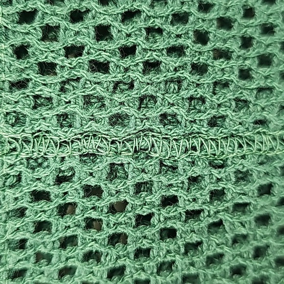 FP Green Open Knit Net Mesh Crew Neck Short Sleeve 100% Cotton T-shirt - Picture 12 of 13